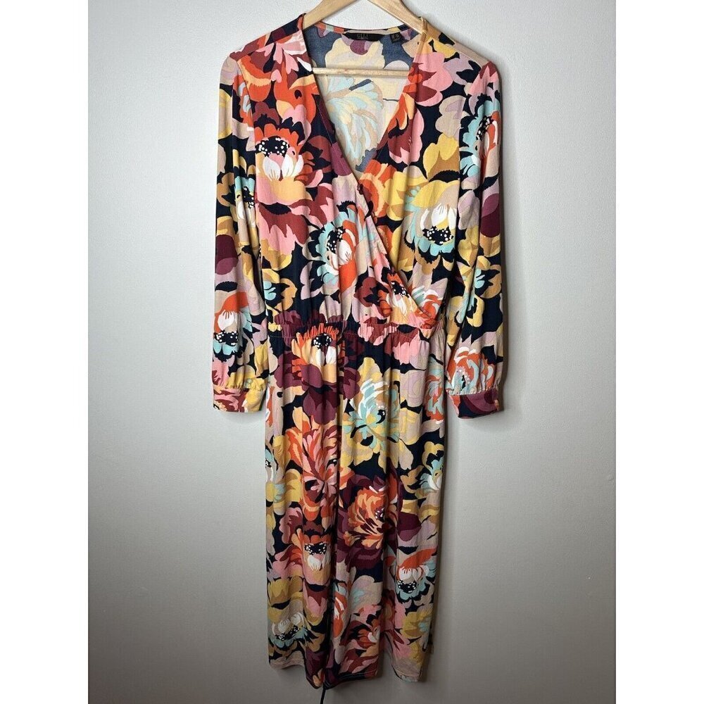 G.I.L.I. Dress‎ Womens Multicolor Floral Print Long Sleeve Jetsetter Sz M Petite